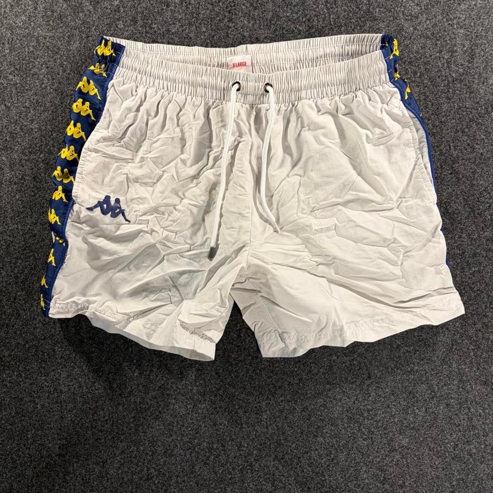 Kappa Logo Shorts Mens XL White Navy Yellow Athletic Sportswear Streetwear